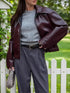 Burgunderrote Damen Motorradjacke | Retro Biker Style mit Reißverschluss